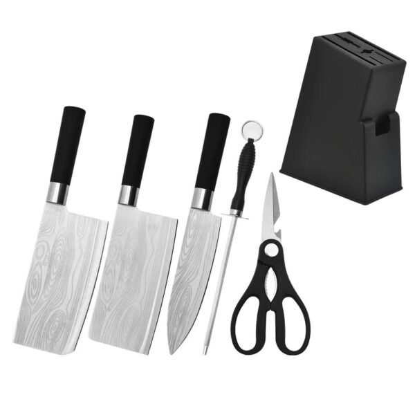 Household kitchen knife set, Damascus laser-patterned cutting blade, bone chopping knife, stainless steel kitchen knife set, kitchen knife combination - Image 5