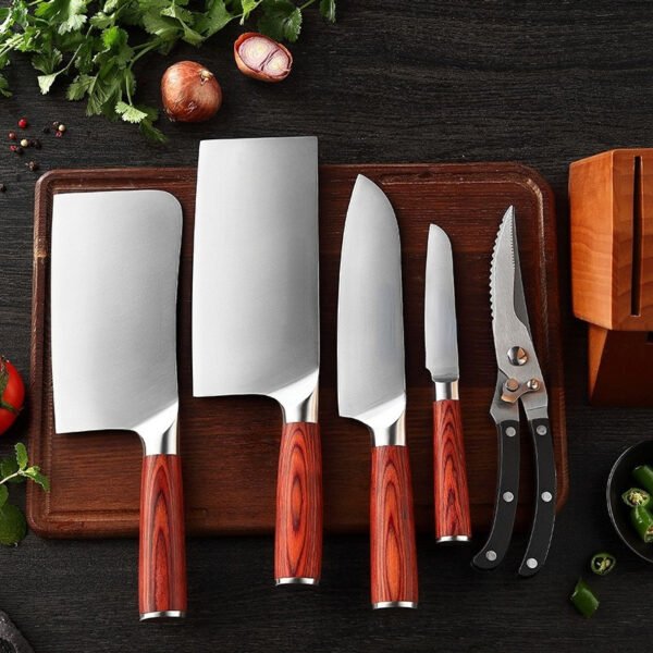 German stainless steel kitchen knife set, including slicing knife, bone chopping knife, 7-piece household kitchen knife set, gift knife set - Image 2