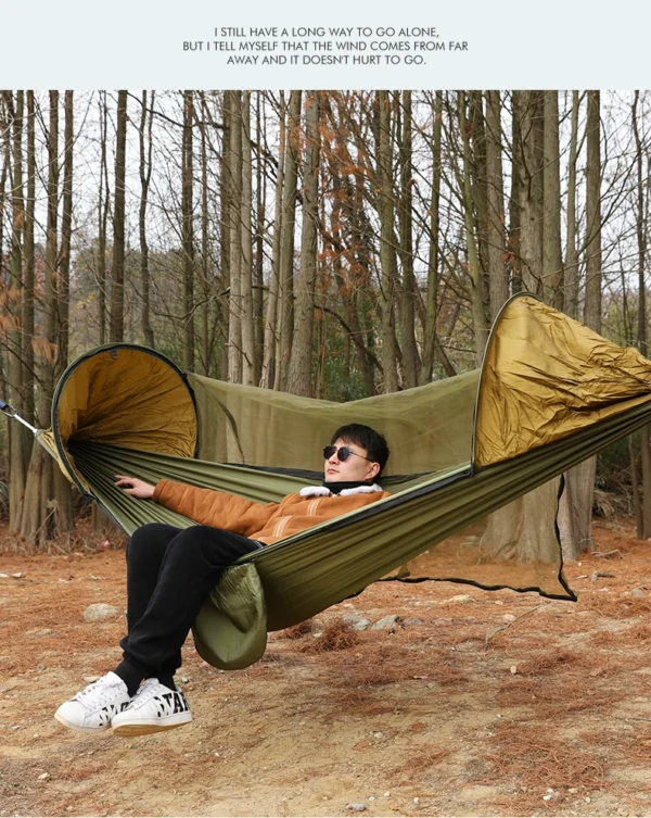 Outdoor mosquito net hammock, camping single double anti-rollover swing hammock, picnic dormitory automatic quick-opening hanging chair - Image 4