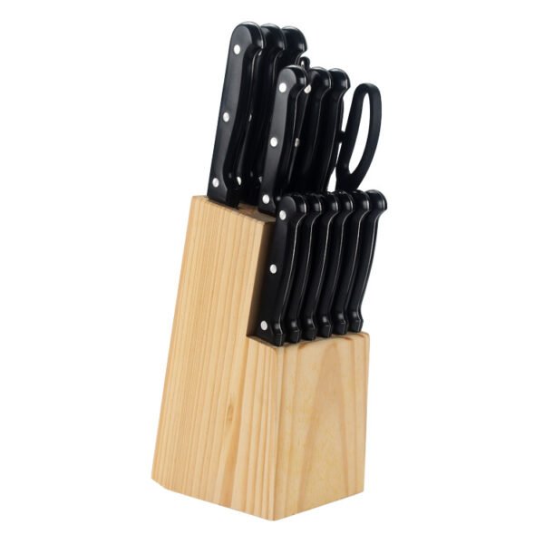 15-piece kitchen knife set with solid wood stand from Yangjiang, including a full set of household kitchen knives with plastic handles and multi-functional knives - Image 5