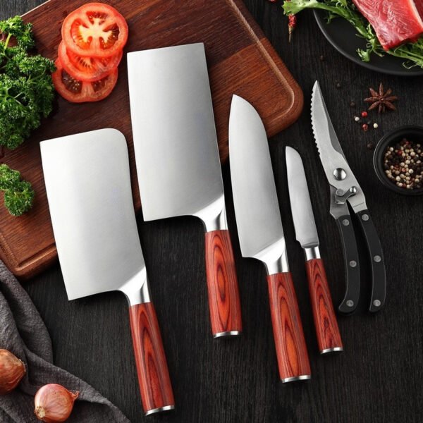 German stainless steel kitchen knife set, including slicing knife, bone chopping knife, 7-piece household kitchen knife set, gift knife set - Image 3