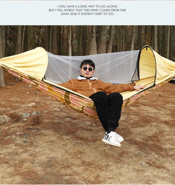 Outdoor mosquito net hammock, camping single double anti-rollover swing hammock, picnic dormitory automatic quick-opening hanging chair - Image 2