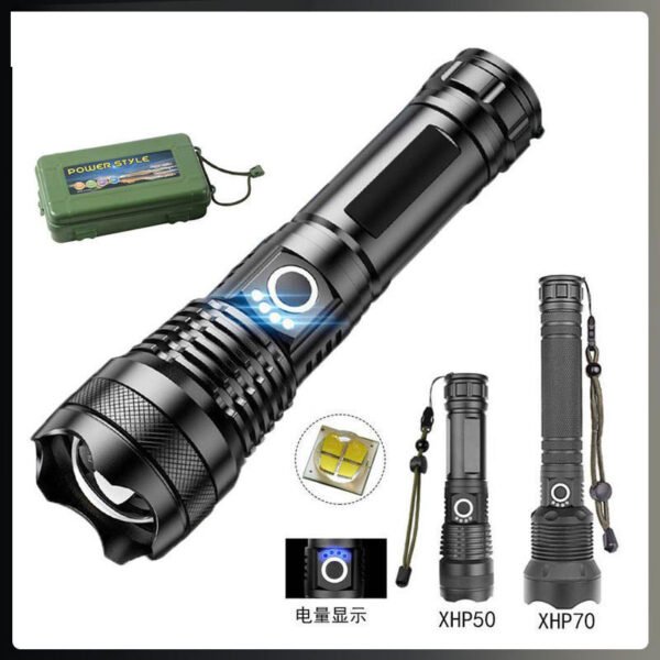 Telescopic zoom flashlight, P50 long-range，aluminum alloy, USB charging, outdoor lighting, high-intensity flashlight