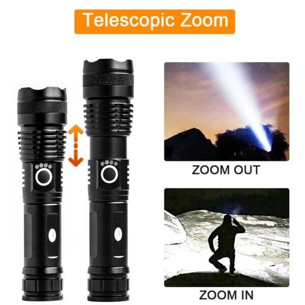 Telescopic zoom flashlight, P50 long-range，aluminum alloy, USB charging, outdoor lighting, high-intensity flashlight - Image 2