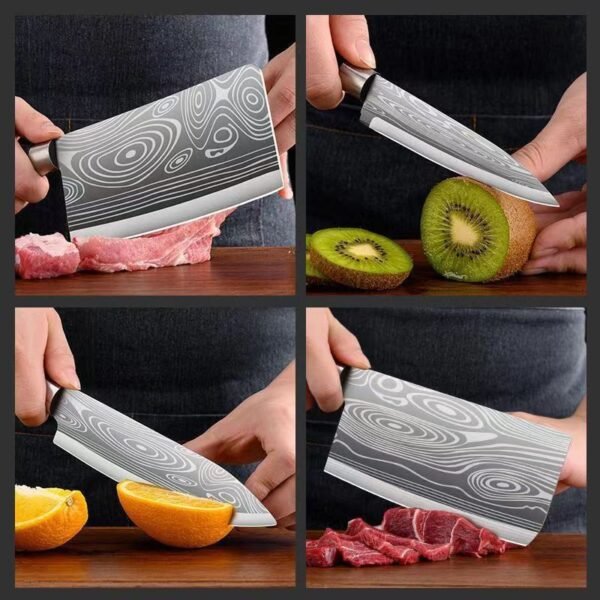 Household kitchen knife set, Damascus laser-patterned cutting blade, bone chopping knife, stainless steel kitchen knife set, kitchen knife combination - Image 4
