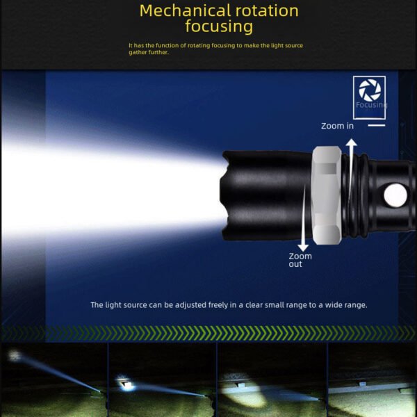 Strong light flashlight, aluminum alloy waterproof flashlight household flashlight, three-speed zoom lighting LED outdoor long-range security flashlight - Image 2