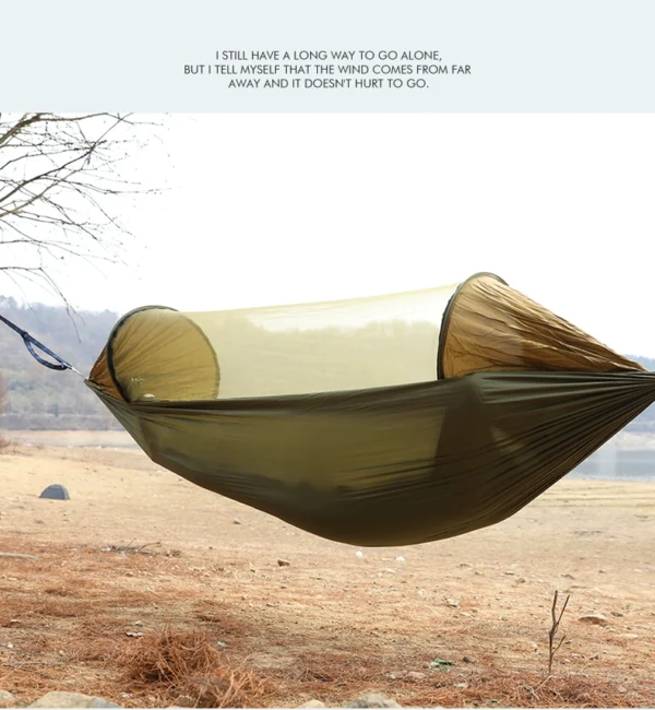 Outdoor mosquito net hammock, camping single double anti-rollover swing hammock, picnic dormitory automatic quick-opening hanging chair - Image 3