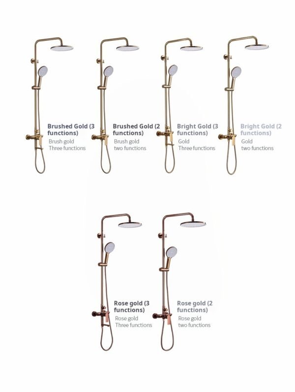 Hot and cold water bathroom bathroom European rain shower three-speed gold bath set - Image 5