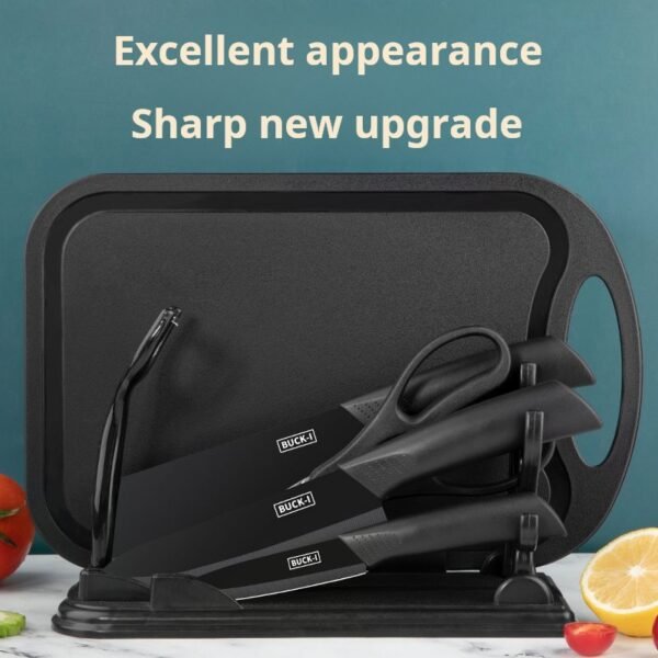 Stainless steel kitchen knife set Black steel knife set kitchen knife chef knife fruit knife scissors melon planer spot - Image 2