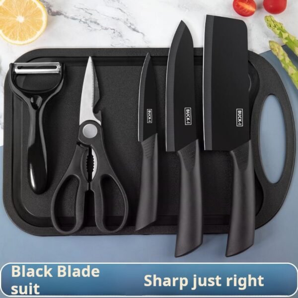 Stainless steel kitchen knife set Black steel knife set kitchen knife chef knife fruit knife scissors melon planer spot - Image 3