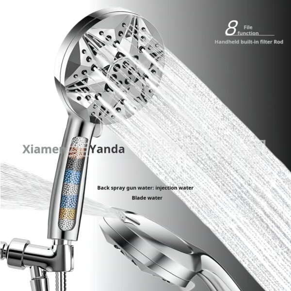 Multifunctional shower for bathroom, household pressurized shower head with a spray gun on the back, filtered handheld shower head