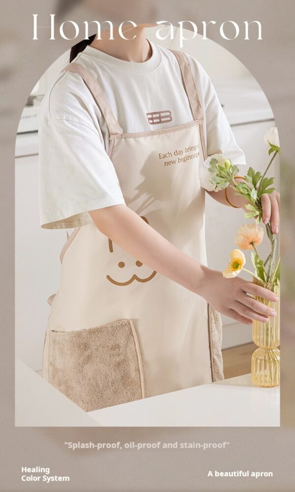 Apron with hand wipe, high-end home kitchen waterproof and oil-proof high-value work clothes, men's and women's overalls - Image 3