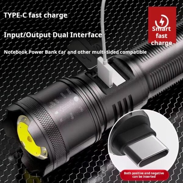 White laser flashlight, high-intensity rechargeable, outdoor ultra-bright long-range, household zoomable LED, portable phone charging - Image 2