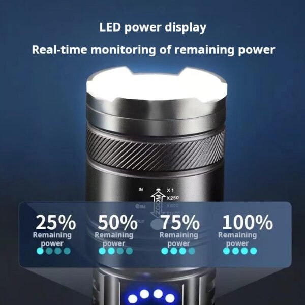 White laser flashlight, high-intensity rechargeable, outdoor ultra-bright long-range, household zoomable LED, portable phone charging - Image 4