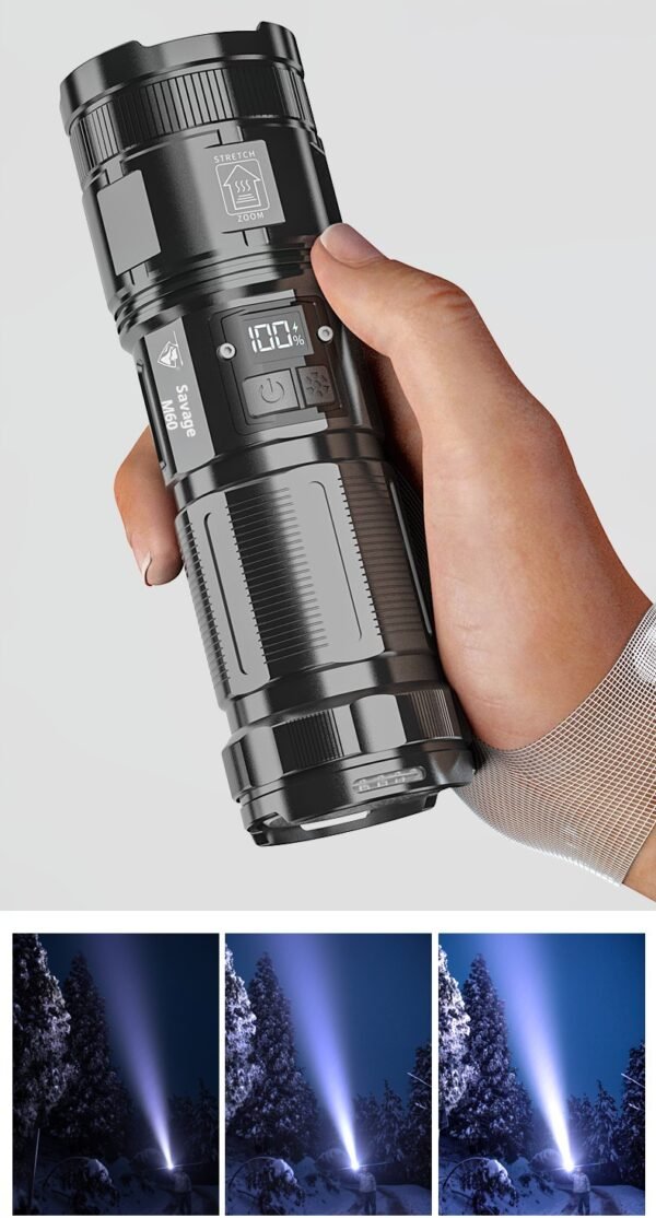 LED high - end popular white flashlight, outdoor super - bright USB - charging flashlight, zoomable P90 camping light, extra - long - lasting. - Image 4