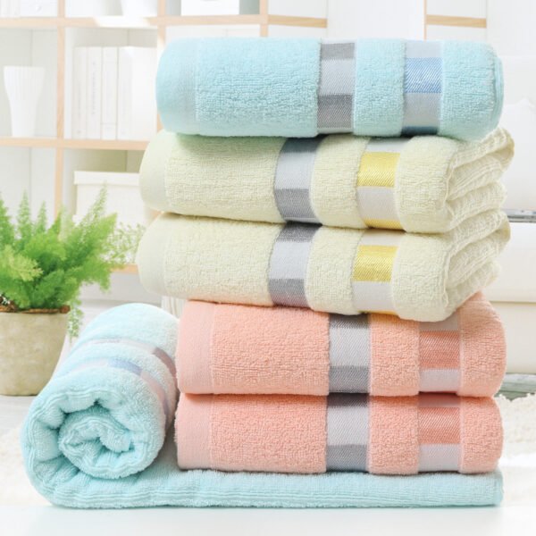 Cotton colored block bath towel gift, labor protection supermarket towel, home use ribbon grid large bath towel - Image 2