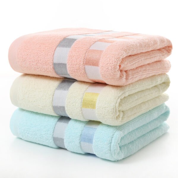Cotton colored block bath towel gift, labor protection supermarket towel, home use ribbon grid large bath towel - Image 3