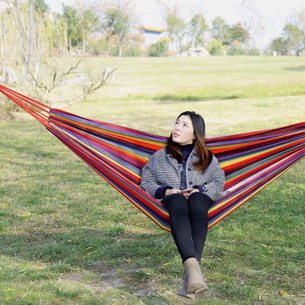 Canvas single hammock, outdoor camping, indoor children's swing, thickened striped hammock - Image 3