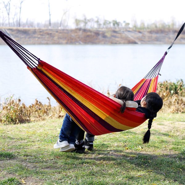 Canvas single hammock, outdoor camping, indoor children's swing, thickened striped hammock - Image 2
