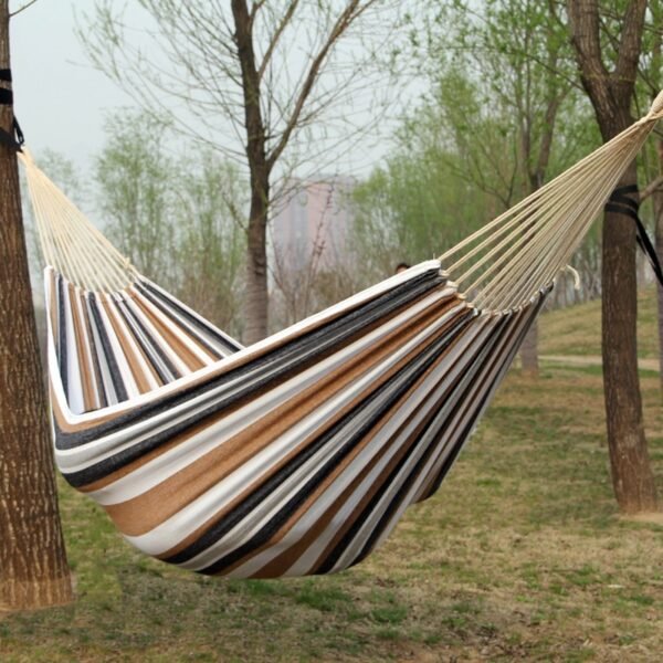 Canvas single hammock, outdoor camping, indoor children's swing, thickened striped hammock