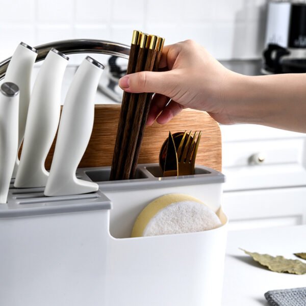 Multifunctional Knife Rack and Cutting Board Kitchen Storage Organizer with Chopsticks Holder, Vegetable Knife Stand, Lid Holder, Knife Rack - Image 4