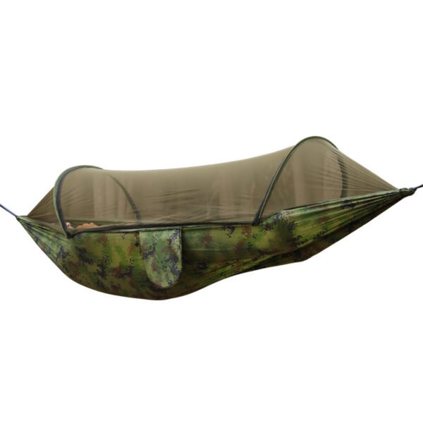 Outdoor camping anti-rollover nylon hammocks with mosquito nets, single and double automatic quick-opening pole mosquito nets, hammocks - Image 5