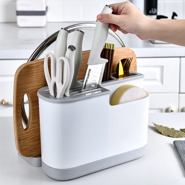 Multifunctional Knife Rack and Cutting Board Kitchen Storage Organizer with Chopsticks Holder, Vegetable Knife Stand, Lid Holder, Knife Rack - Image 3
