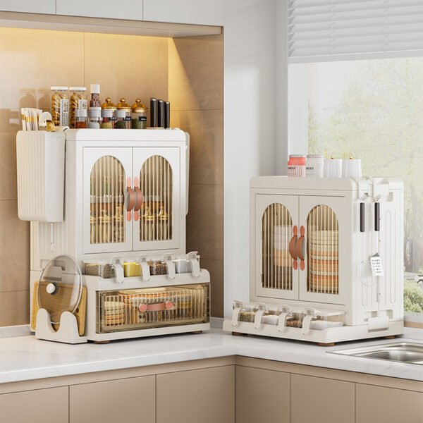 Kitchen supplies seasoning storage rack countertop oil salt sauce vinegar bottle storage with door knife holder chopstick holder multifunctional set
