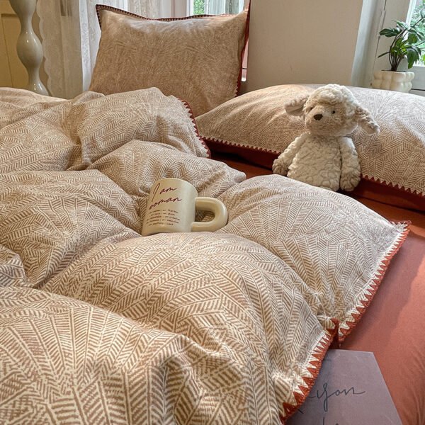 Winter Thickened 100% Cotton Brushed Bedding Set with Shell Edge Trim Pure Cotton Warm Duvet Cover Bedding - Image 2