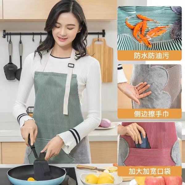 Apron for Women, Waterproof and Oil-Proof Kitchen Apron, Adult Work Clothes, Men's Cooking Apron with Waistband and Hand Towel - Image 2