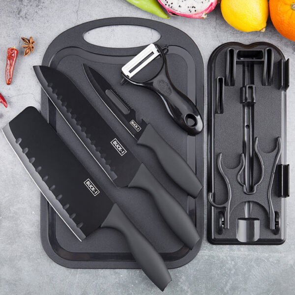 Home Stainless Steel Knife Set, Seven-Piece Kitchen Retro Fruit Knife and Vegetable Knife Set with Stand and Cutting Board - Image 2