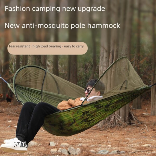 Outdoor camping anti-rollover nylon hammocks with mosquito nets, single and double automatic quick-opening pole mosquito nets, hammocks