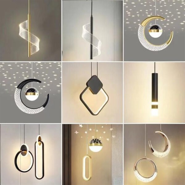 Bedroom bedside small pendant light, simple yet luxurious living room background wall, bar counter, aisle long pendant light