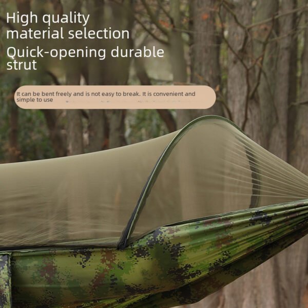 Outdoor camping anti-rollover nylon hammocks with mosquito nets, single and double automatic quick-opening pole mosquito nets, hammocks - Image 4