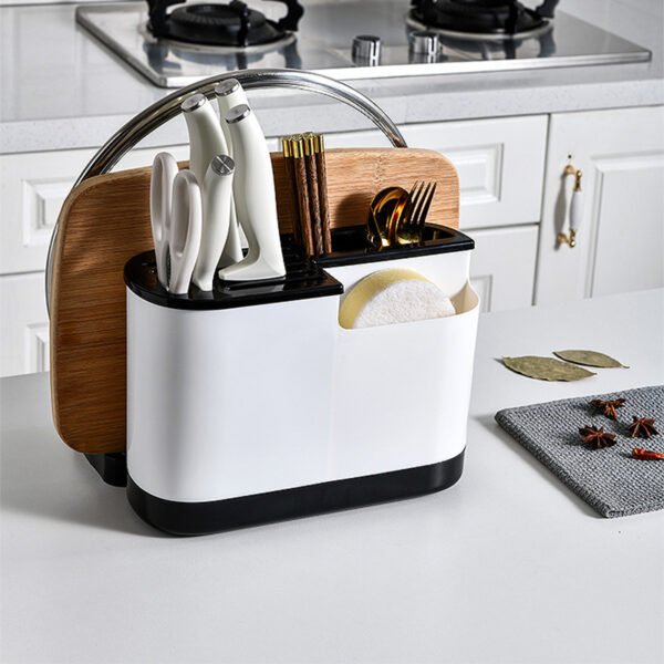 Multifunctional Knife Rack and Cutting Board Kitchen Storage Organizer with Chopsticks Holder, Vegetable Knife Stand, Lid Holder, Knife Rack