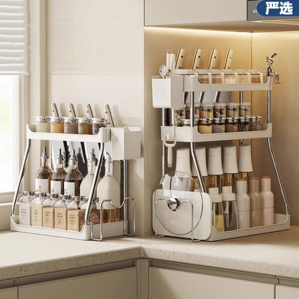 Multifunctional Kitchen Storage Rack, No Drilling Required, for Spices, Chopsticks, Knives, Countertop, Multi-layer Home Use