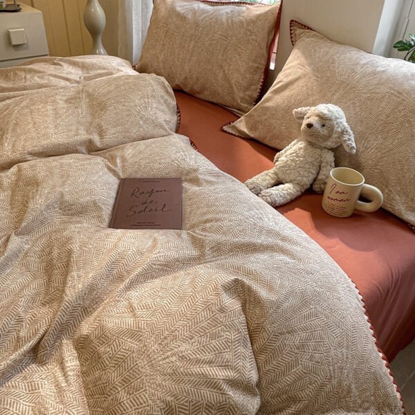 Winter Thickened 100% Cotton Brushed Bedding Set with Shell Edge Trim Pure Cotton Warm Duvet Cover Bedding