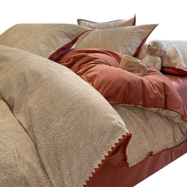 Winter Thickened 100% Cotton Brushed Bedding Set with Shell Edge Trim Pure Cotton Warm Duvet Cover Bedding - Image 5