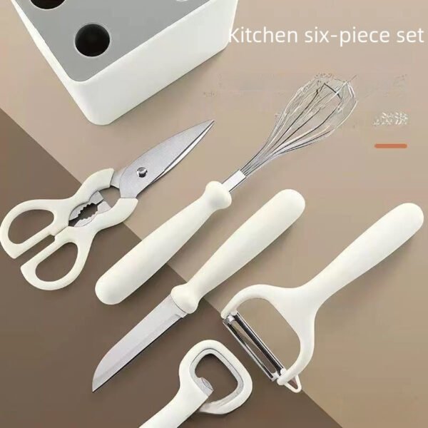 Kitchen Scissors, Fruit Knife, Vegetable Peeler, Egg Beater, Bottle Opener Set with Storage Base, Multifunctional Baby Food Tool - Image 2