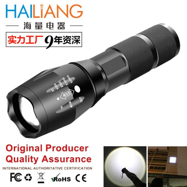 Outdoor night running, cycling and patrol flashlight A100, high-intensity aluminum alloy flashlight, waterproof, telescopic and zoom