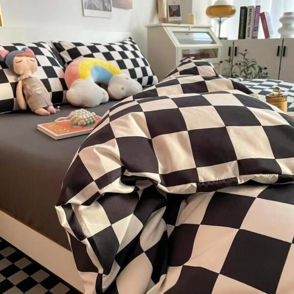 Solid color mixed washed cotton four piece set bed sheet, bedsheet, cream style three piece set bedding - Image 4