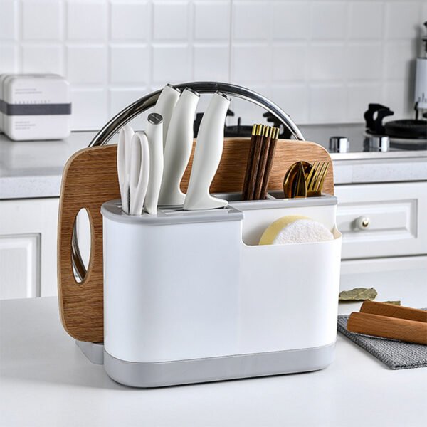 Multifunctional Knife Rack and Cutting Board Kitchen Storage Organizer with Chopsticks Holder, Vegetable Knife Stand, Lid Holder, Knife Rack - Image 2