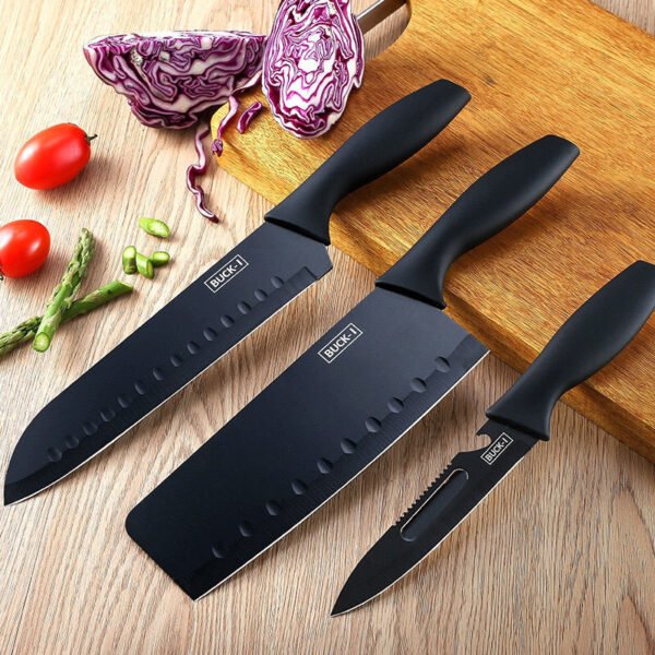 Home Stainless Steel Knife Set, Seven-Piece Kitchen Retro Fruit Knife and Vegetable Knife Set with Stand and Cutting Board - Image 4