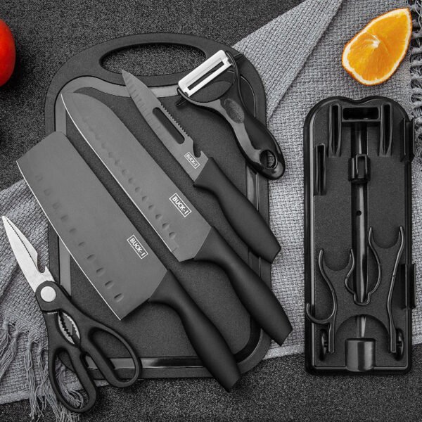 Home Stainless Steel Knife Set, Seven-Piece Kitchen Retro Fruit Knife and Vegetable Knife Set with Stand and Cutting Board
