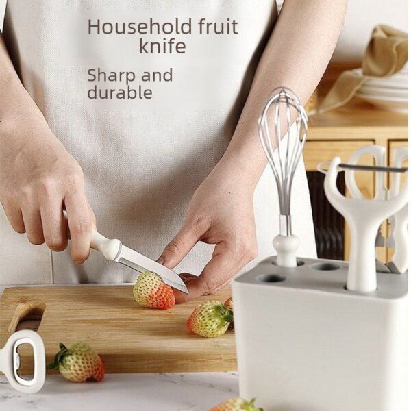 Kitchen Scissors, Fruit Knife, Vegetable Peeler, Egg Beater, Bottle Opener Set with Storage Base, Multifunctional Baby Food Tool - Image 4