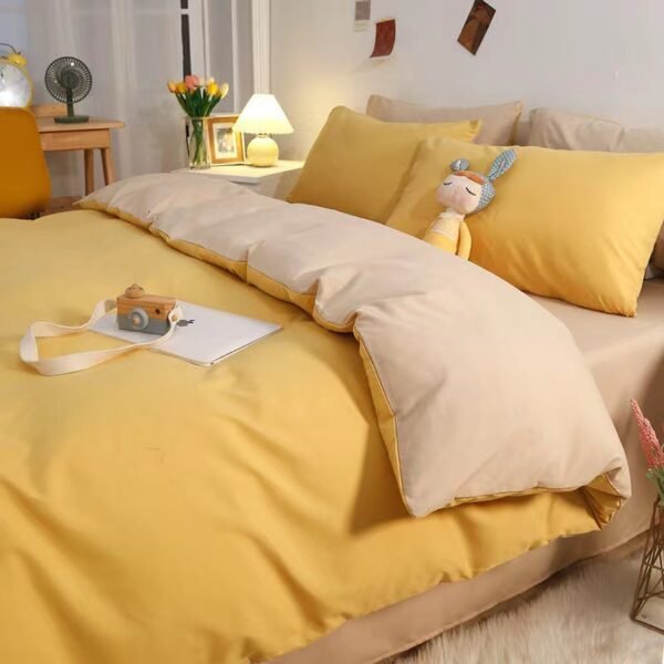Solid color mixed washed cotton four piece set bed sheet, bedsheet, cream style three piece set bedding