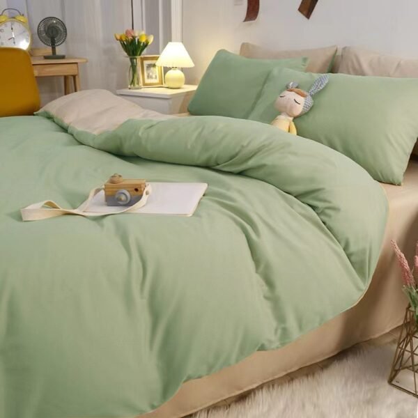 Solid color mixed washed cotton four piece set bed sheet, bedsheet, cream style three piece set bedding - Image 2