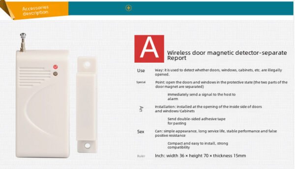 Anti theft alarm accessories wireless door magnetic window magnetic detector 433MHz 1527 learning code - Image 4