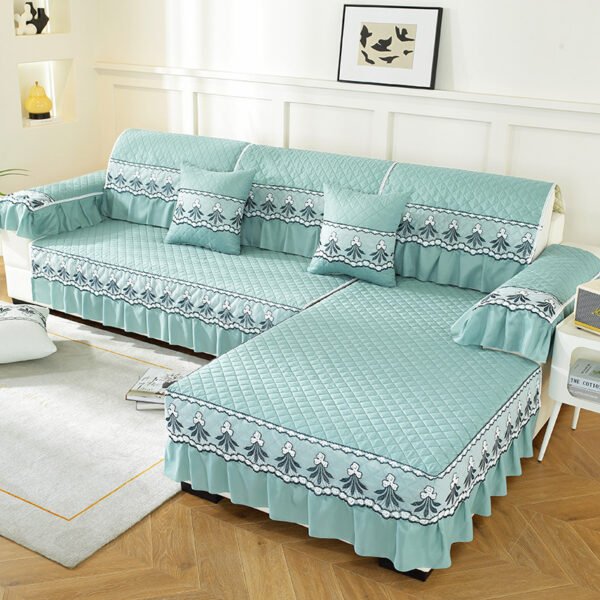 Sofa non slip cushion, all season universal sofa cushion, fully wrapped sofa towel cover, three seats, one queen fabric - Image 2