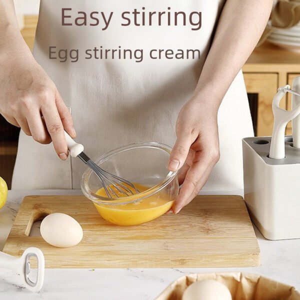 Kitchen Scissors, Fruit Knife, Vegetable Peeler, Egg Beater, Bottle Opener Set with Storage Base, Multifunctional Baby Food Tool - Image 3